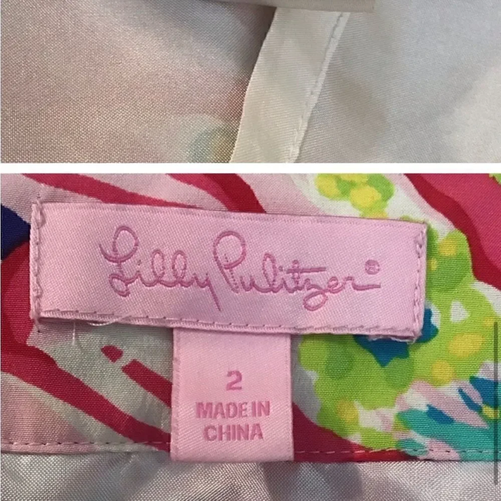 Lilly Pulitzer Silk Saemus Dress in Schooner Blue Land Escape Print Size 2